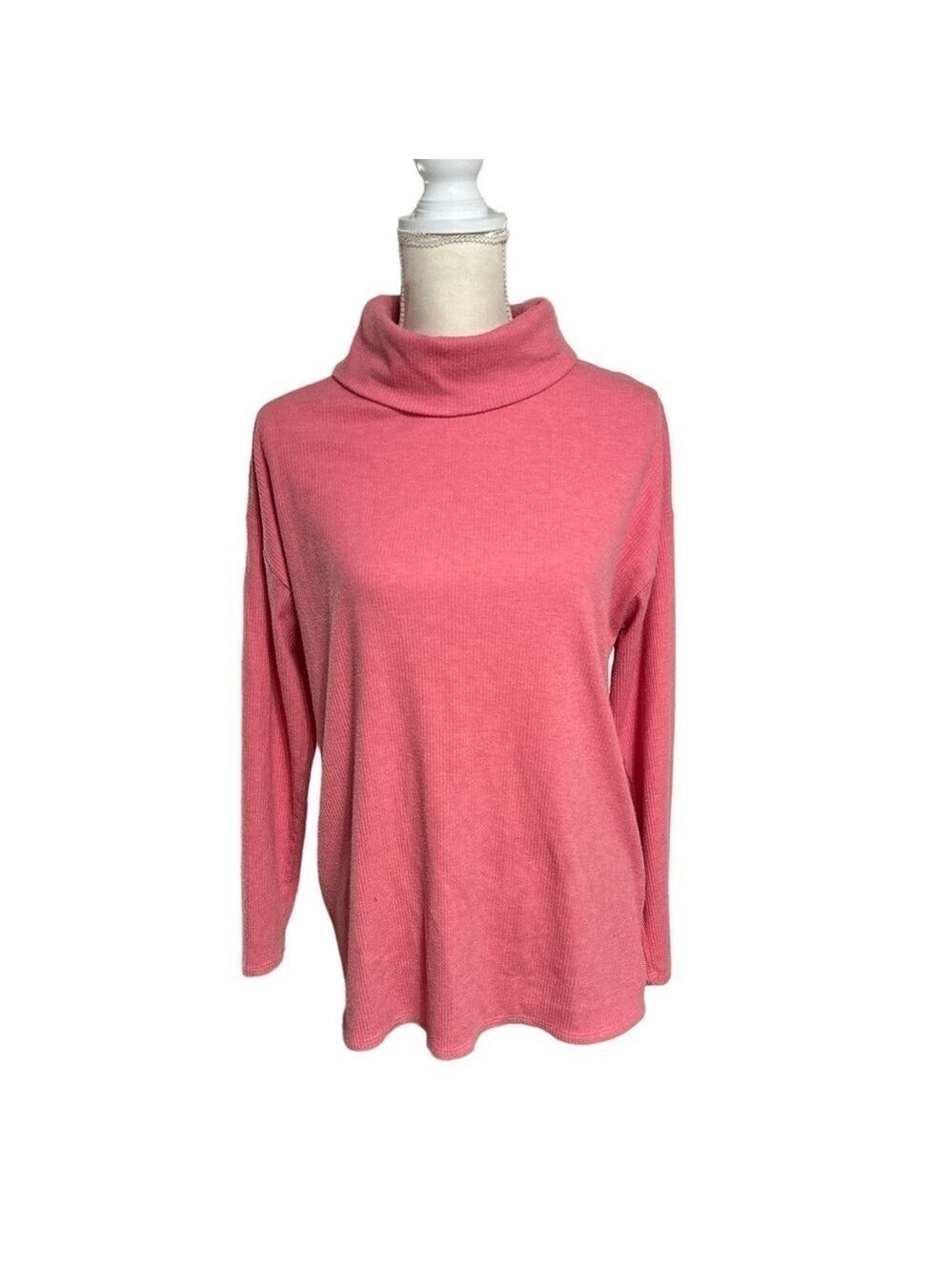 Anthropologie Eri + Ali Pink Rose Ribbed Turtleneck Tulip Back Sweater